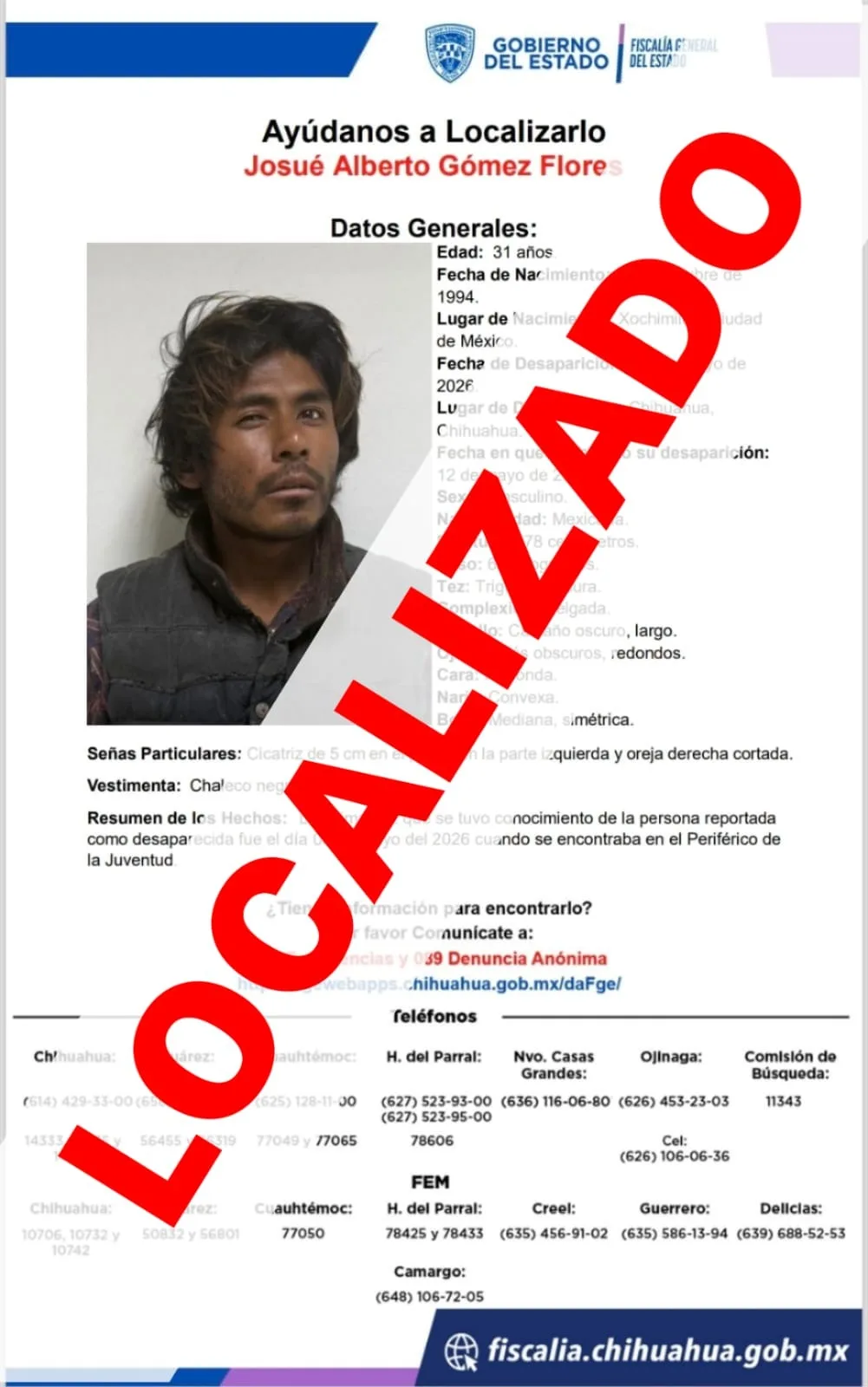 Localizan sano y salvo a hombre reportado como ausente en colonia Lomas del Valle, Chihuahua