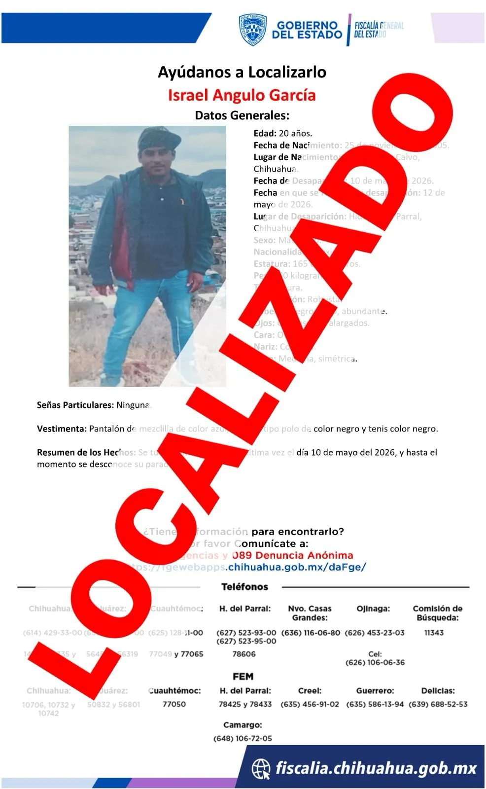 Joven reportado como desaparecido en Parral fue localizado detenido por abuso sexual