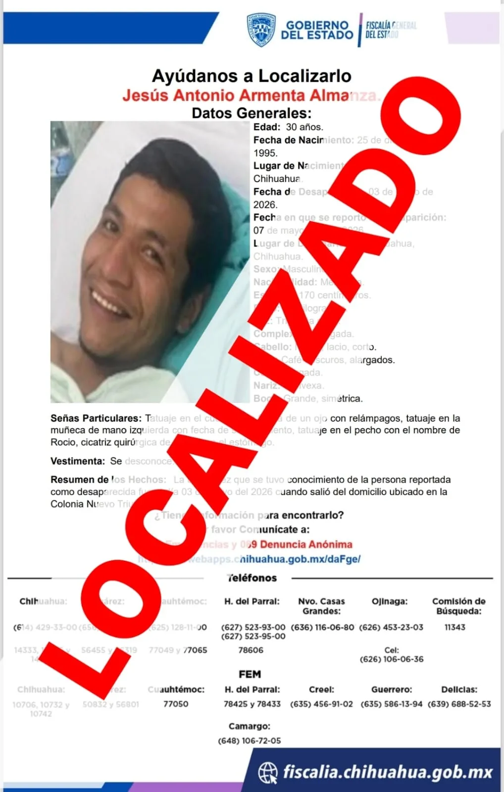Encuentran sano y salvo a hombre reportado como ausente en Chihuahua tras 15 días de búsqueda