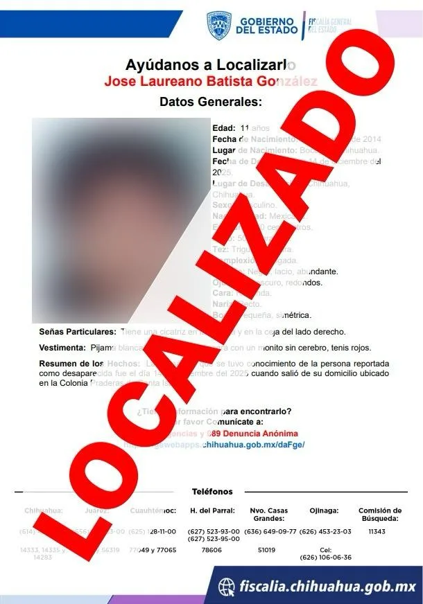 Fiscalía de Chihuahua localiza a dos niños y un adulto reportados como ausentes - imagen 2