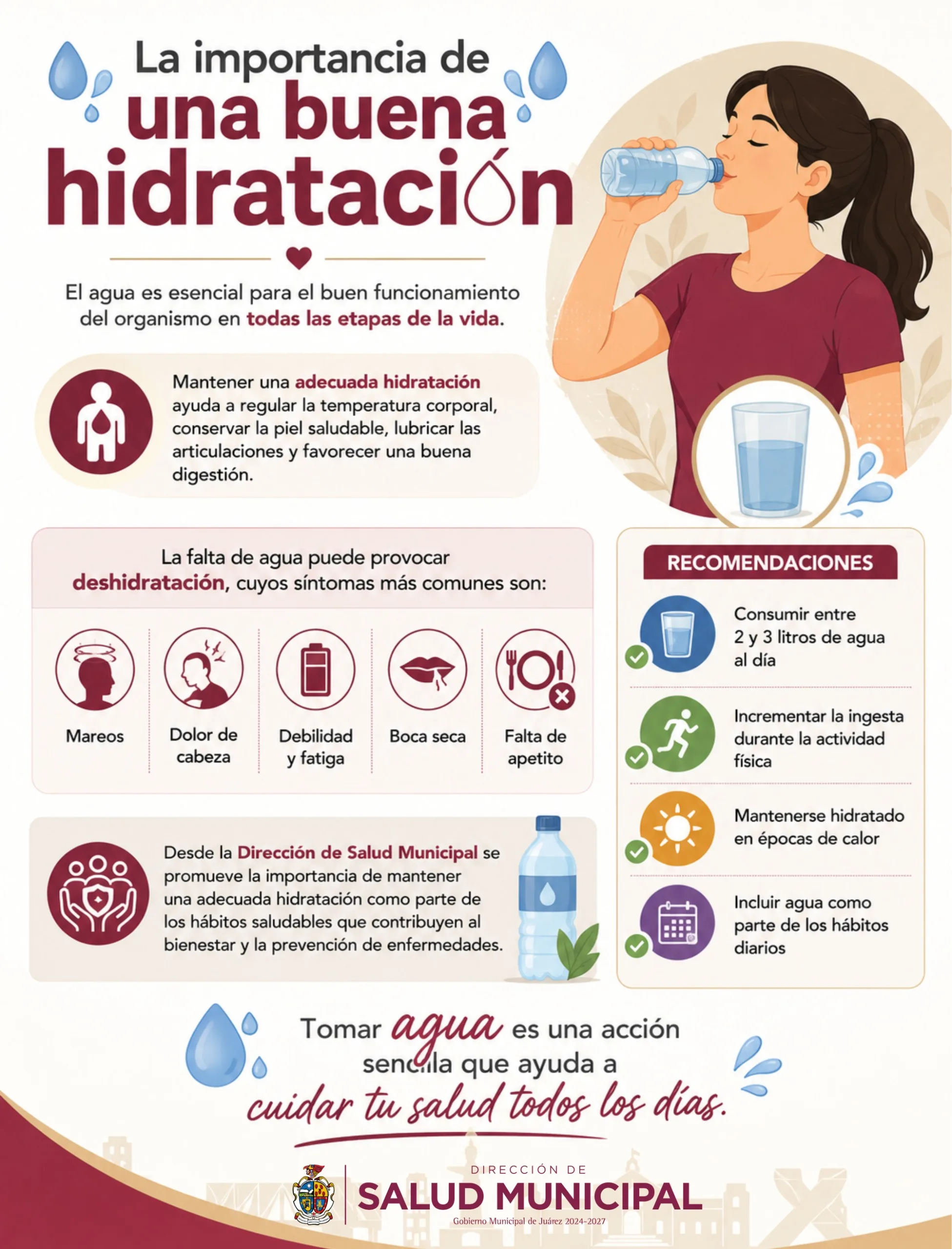 Salud Municipal recomienda hidratarse adecuadamente ante el aumento de temperaturas