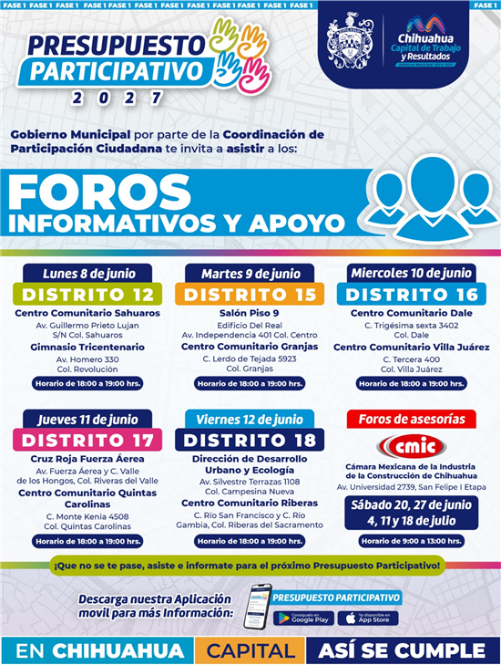 Municipio de Chihuahua convoca a foros para registro de proyectos del Presupuesto Participativo 2027