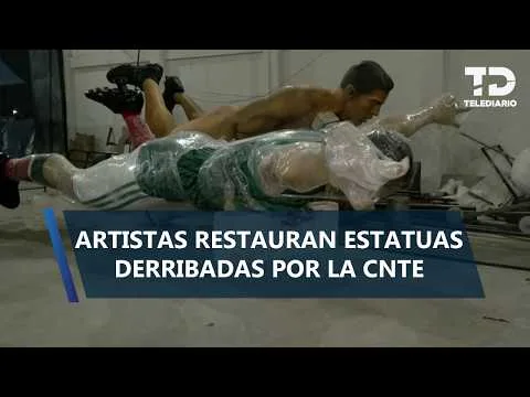 Restauran en Ciudad de México estatuas de futbolistas dañadas por la CNTE antes del Mundial 2026