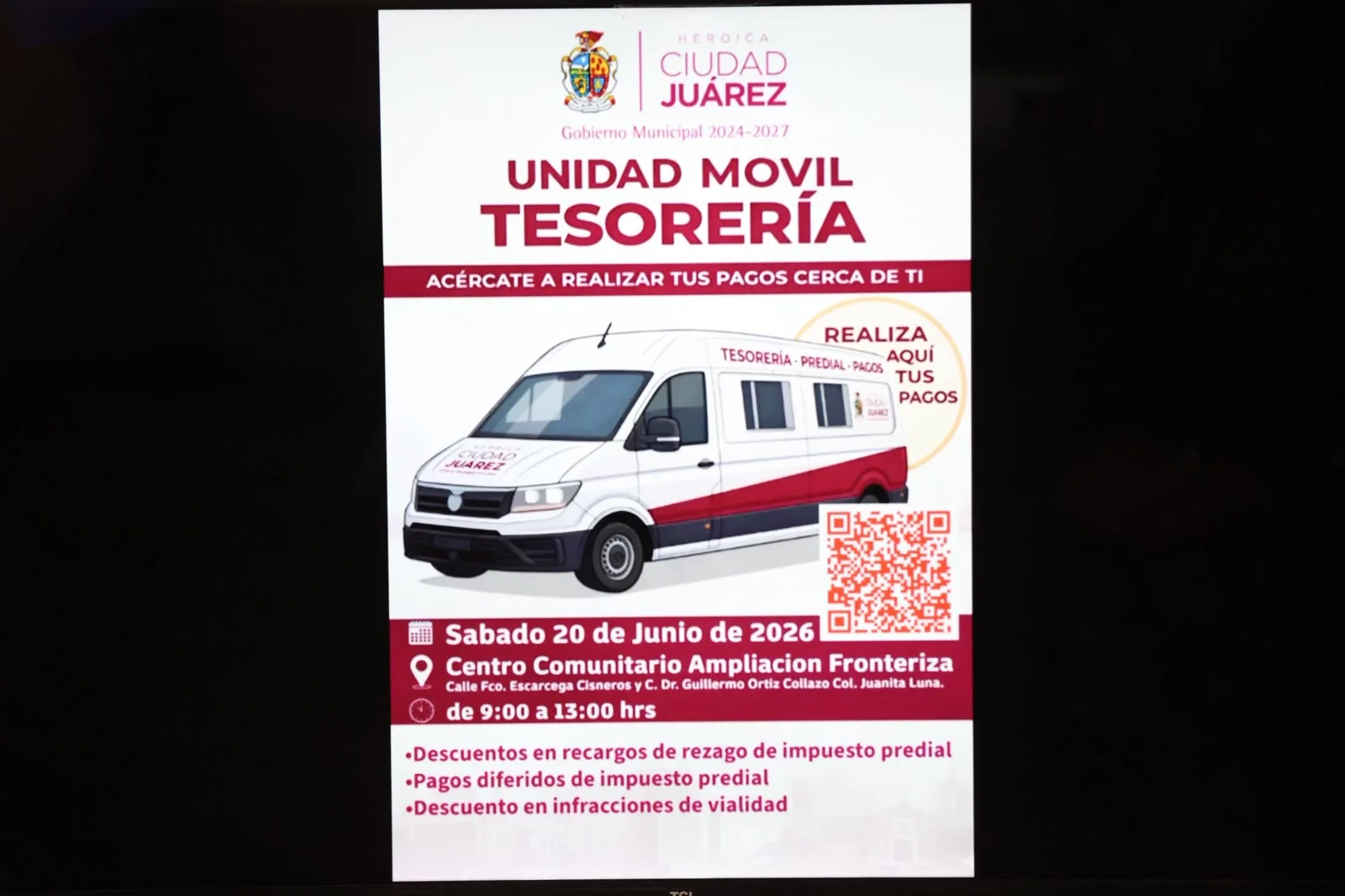 Tesorería Móvil ofrecerá servicios en la colonia Juanita Luna el 20 de junio - imagen 1