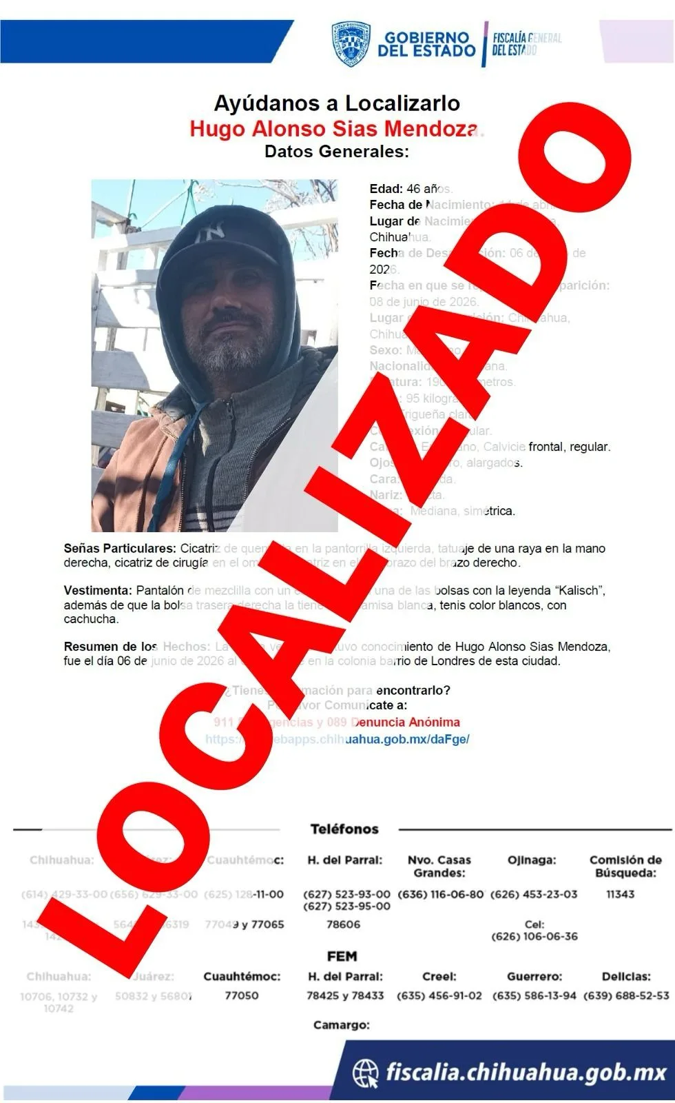 Localizan en Chihuahua a hombre reportado como ausente; dijo que su ausencia fue voluntaria