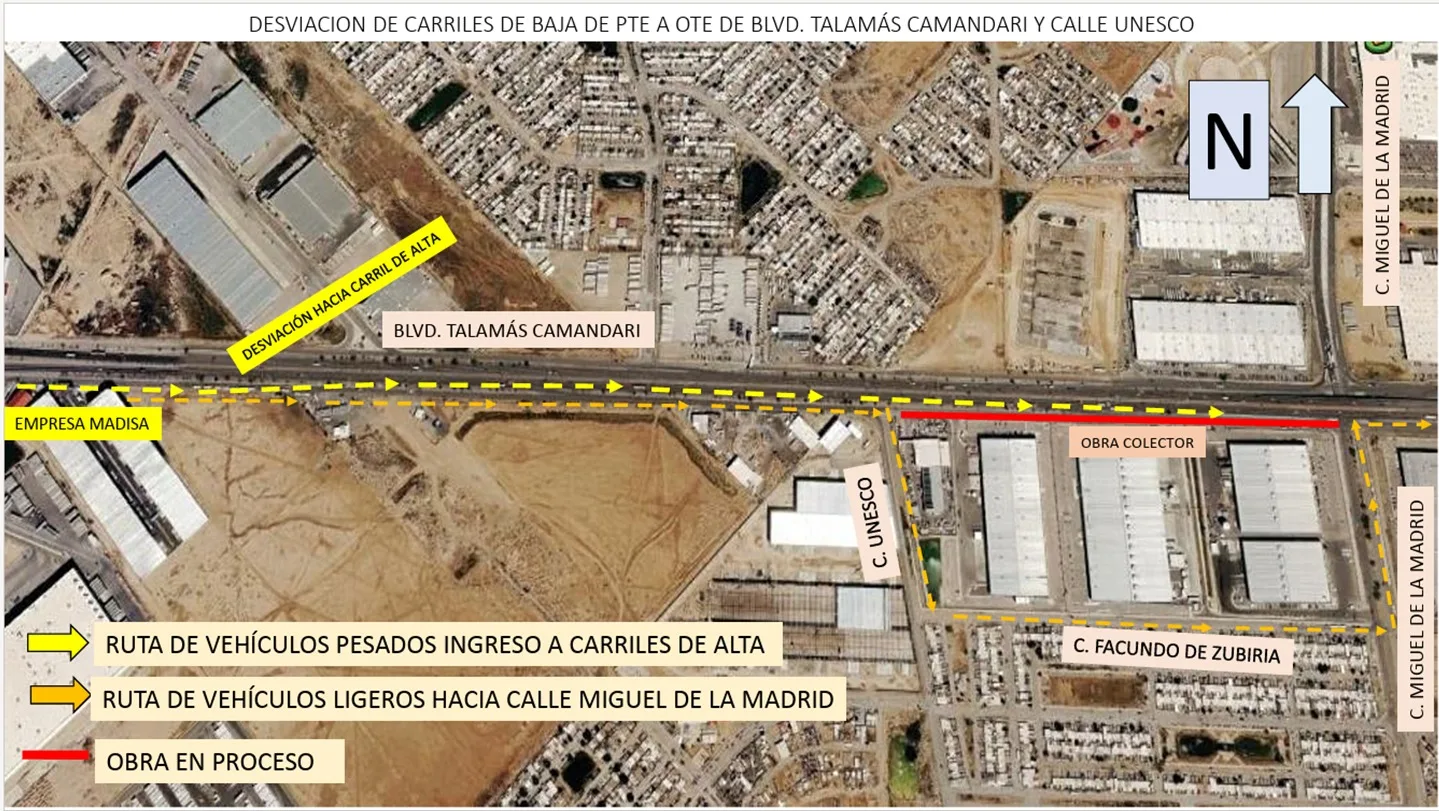 Desvío en bulevar Manuel Talamás Camandari por obras en colector inicia este jueves
