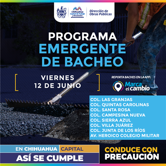 Ocho zonas de Chihuahua tendrán trabajos de bacheo este 12 de junio