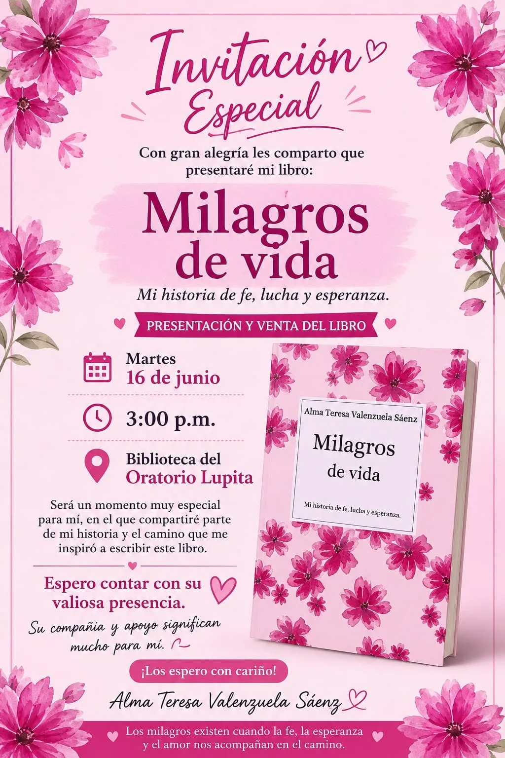 Presentan en Ciudad Juárez el libro “Milagros de Vida” de Alma Teresa Valenzuela Sáenz