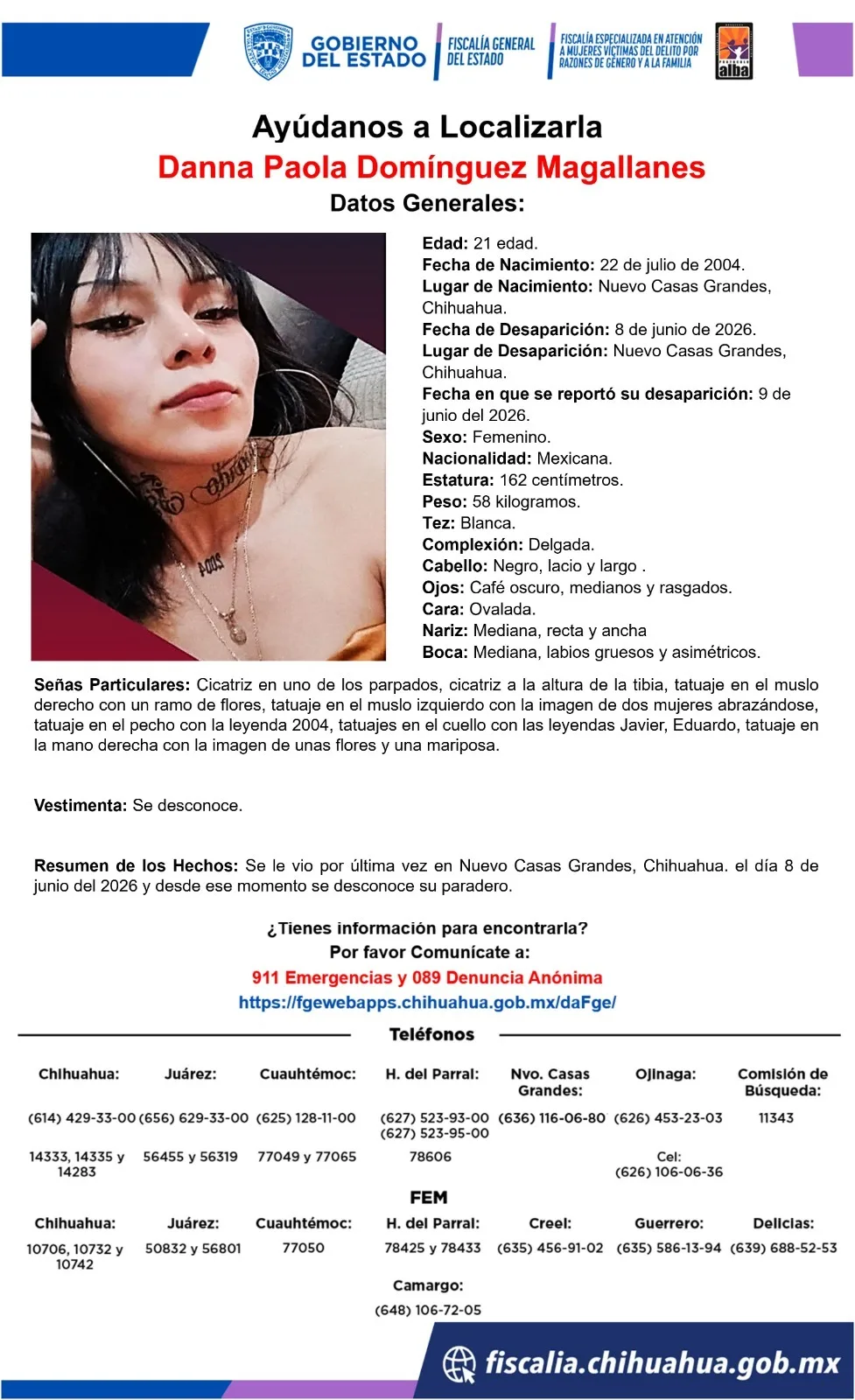 Buscan a Danna Paola Domínguez Magallanes, desaparecida en Nuevo Casas Grandes, Chihuahua