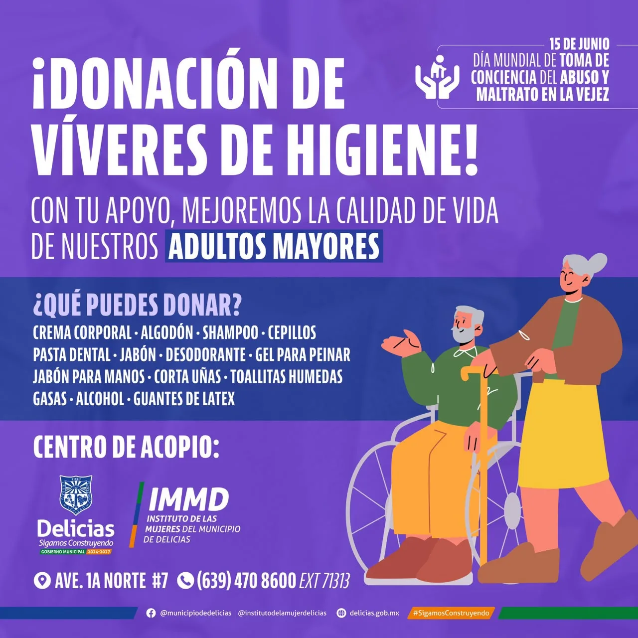 Instituto de la Mujer en Delicias lanza campaña de donación de artículos de higiene para adultos mayores