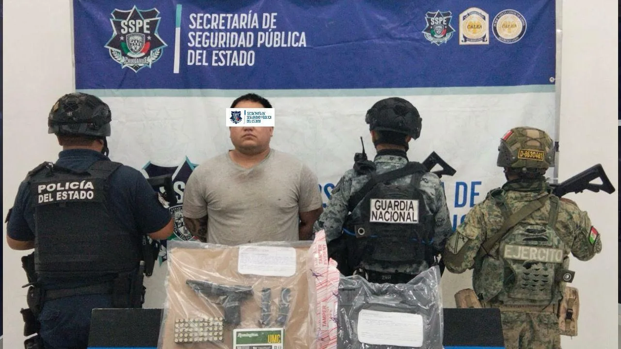 Detienen en Ciudad Juárez a un estadounidense armado; aseguran pistola y 50 cartuchos útiles