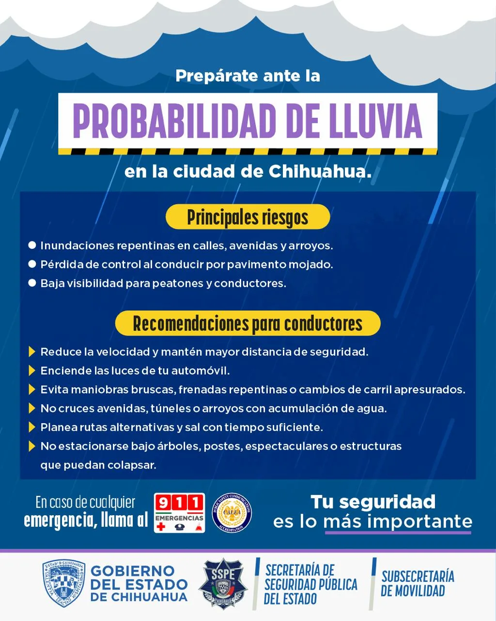 Lluvias en Chihuahua dejan 38 reportes al 9-1-1; Ciudad Juárez concentra la mayoría
