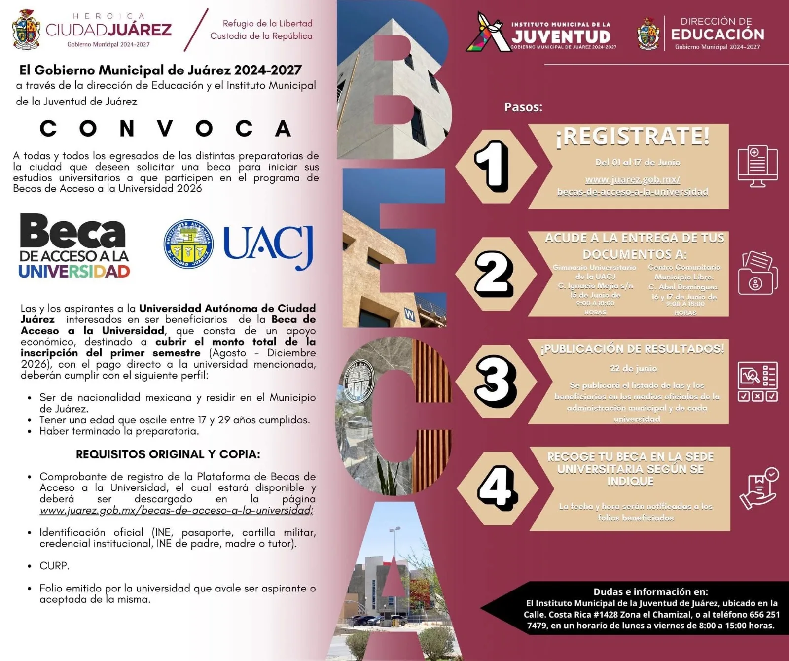 Abren convocatoria para Becas de Acceso a la Universidad en Ciudad Juárez 2026