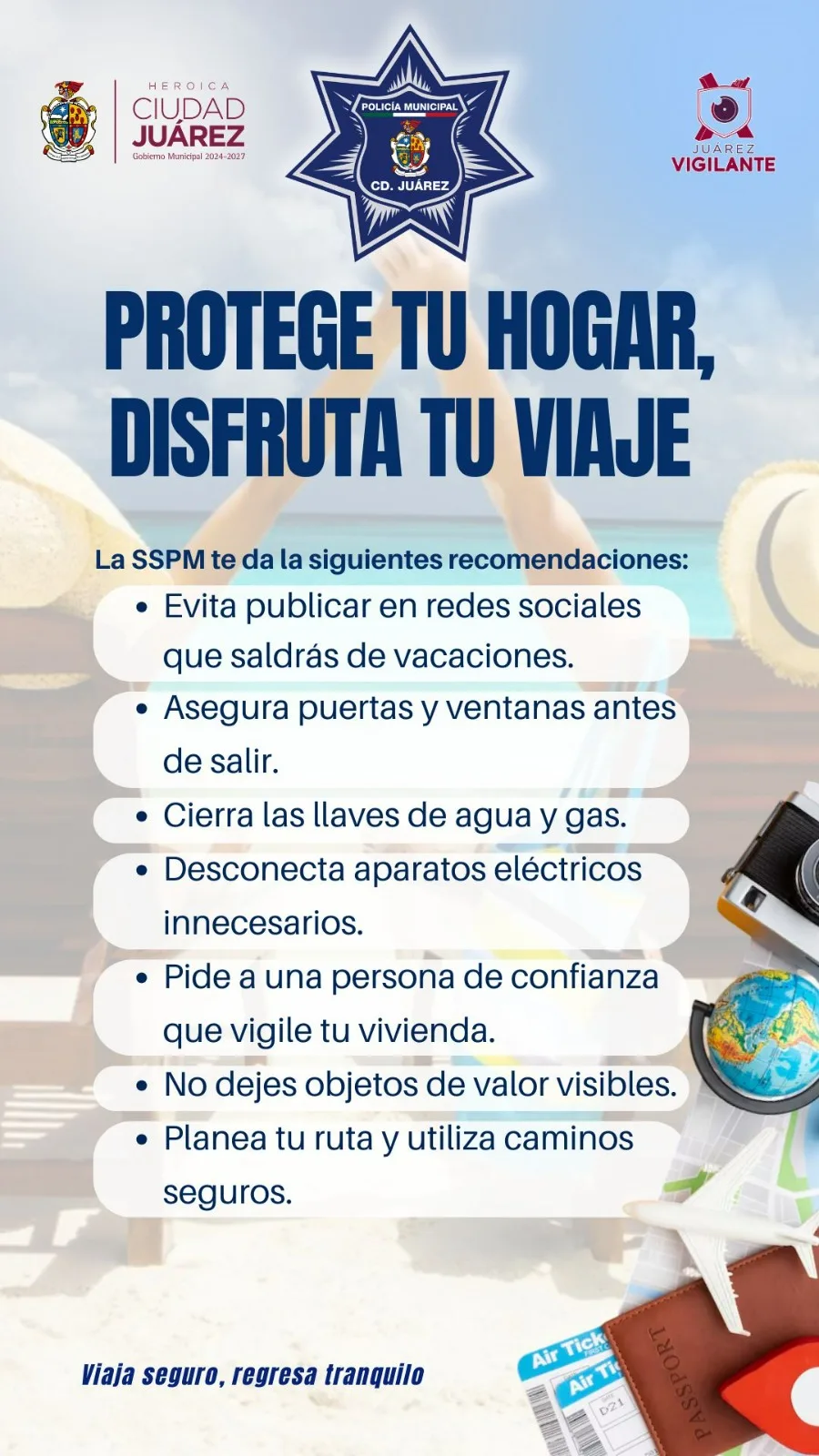 SSPM de Ciudad Juárez emite recomendaciones para seguridad en periodo vacacional