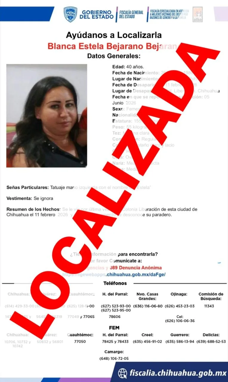 Localizan en Chihuahua a mujer con reporte de ausencia; dijo que fue voluntaria